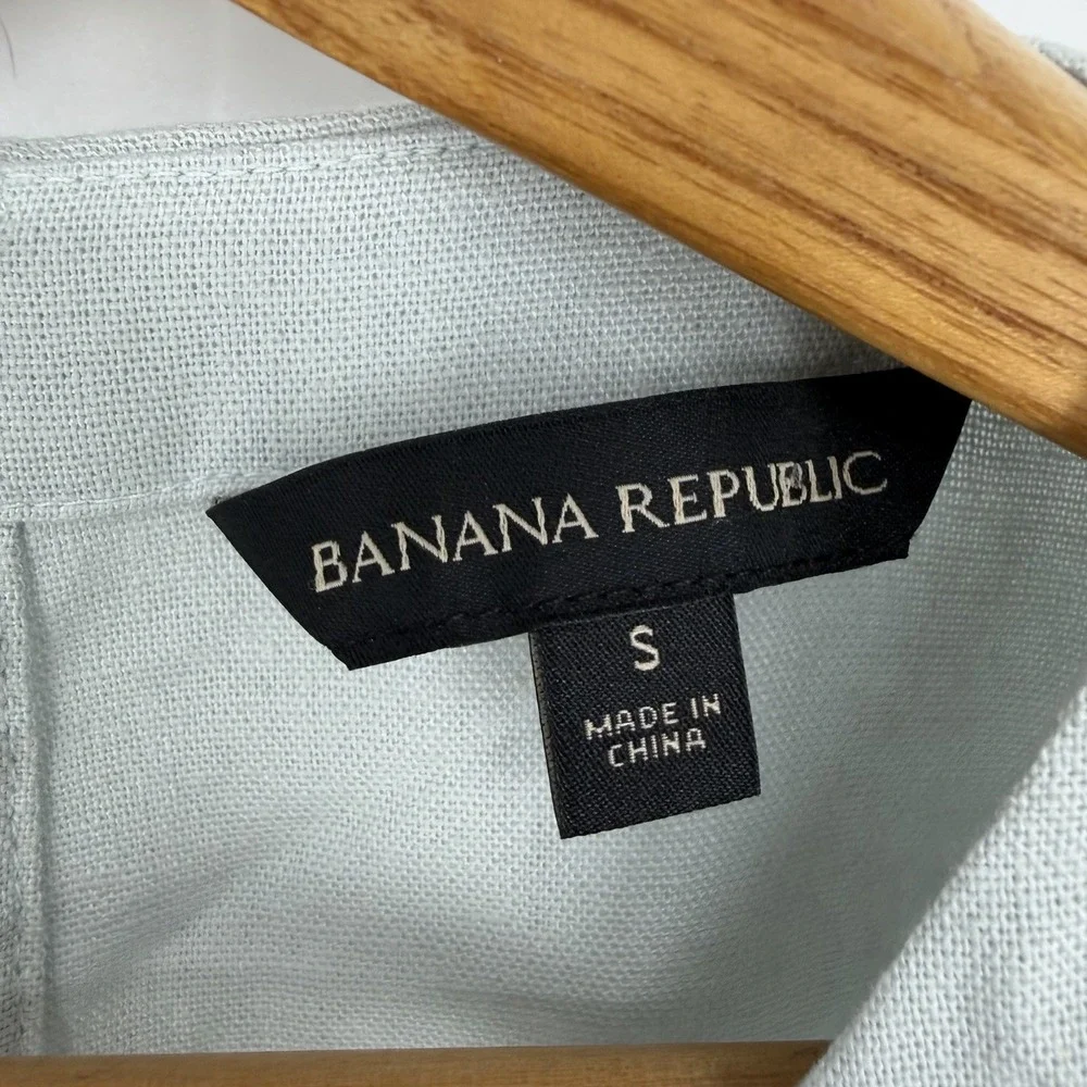 Banana Republic Womens Linen Blend Sleeveless Top S Back Keyhole Crewneck Woven
